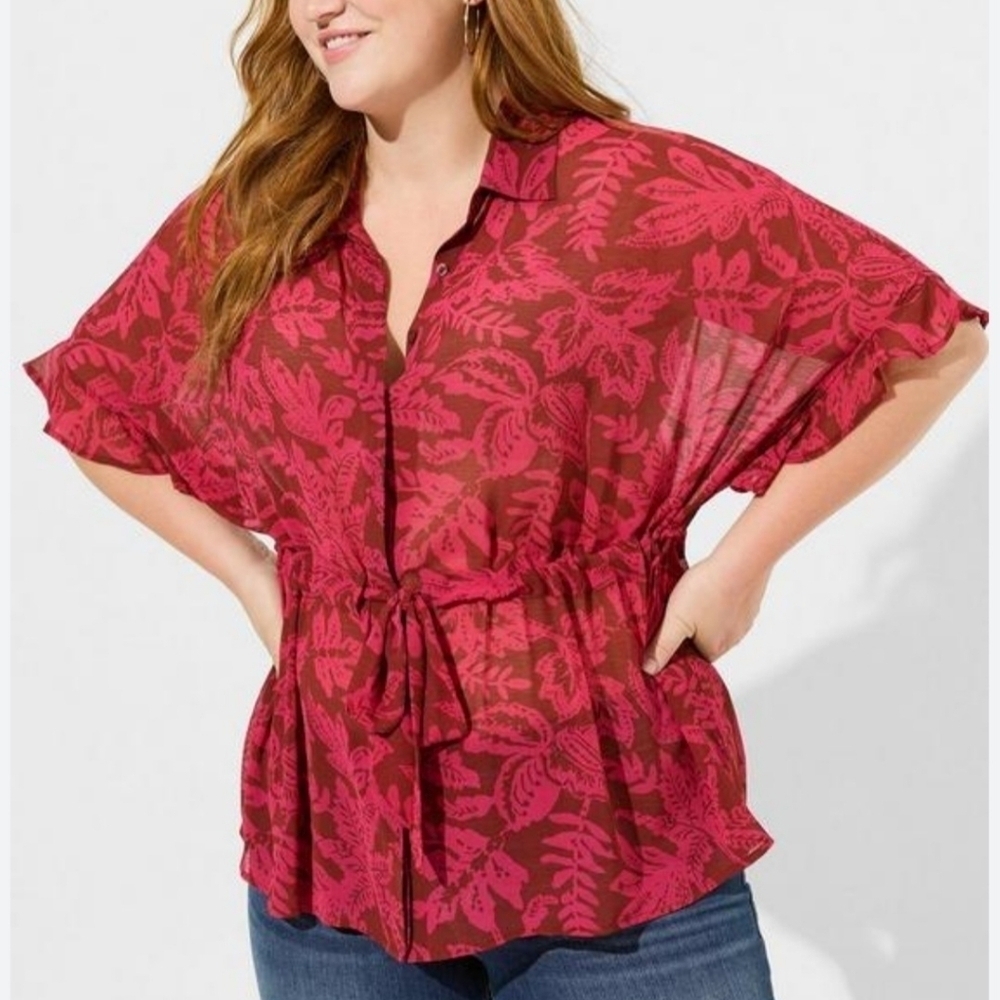 Torrid Chiffon Button Up short Sleeve Pink Size 2X